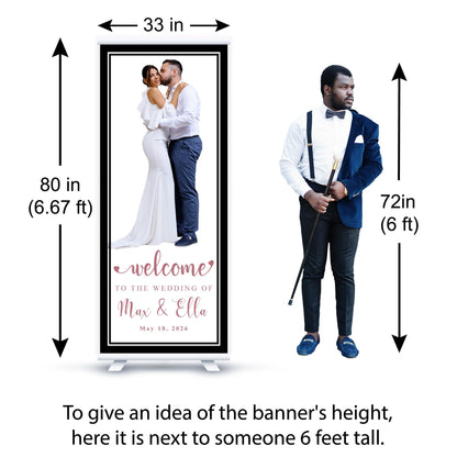 Custom Photo Retractable Banner with Stand, Luxury Wedding Welcome Sign, Seating Chart, Elegant Party Backdrop Print (33x80)