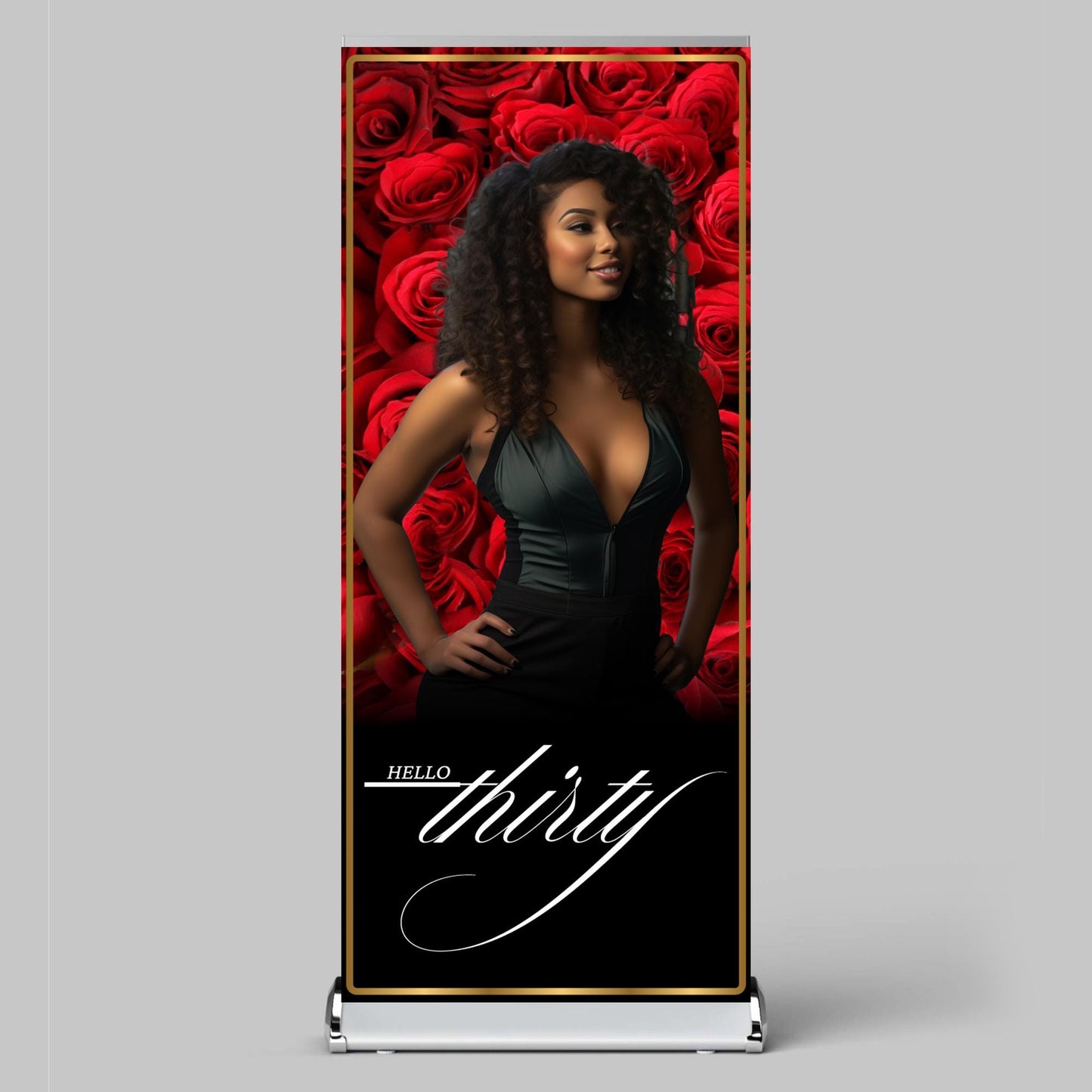 Luxury Birthday Retractable Banner, Custom Photo, Welcome Sign with Stand, Milestone Birthday Banner Print, Elegant Party Backdrop, 33"x80"