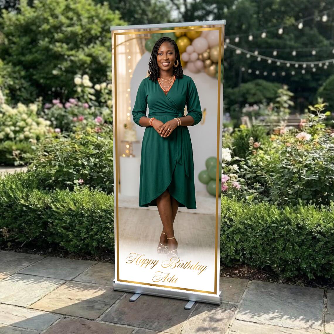 Luxury Birthday Retractable Banner, Custom Photo, Welcome Sign with Stand, Milestone Birthday Banner Print, Elegant Party Backdrop, 33"x80"