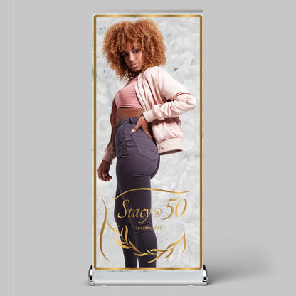 Luxury Birthday Retractable Banner, Custom Photo, Welcome Sign with Stand, Milestone Birthday Banner Print, Elegant Party Backdrop, 33"x80"