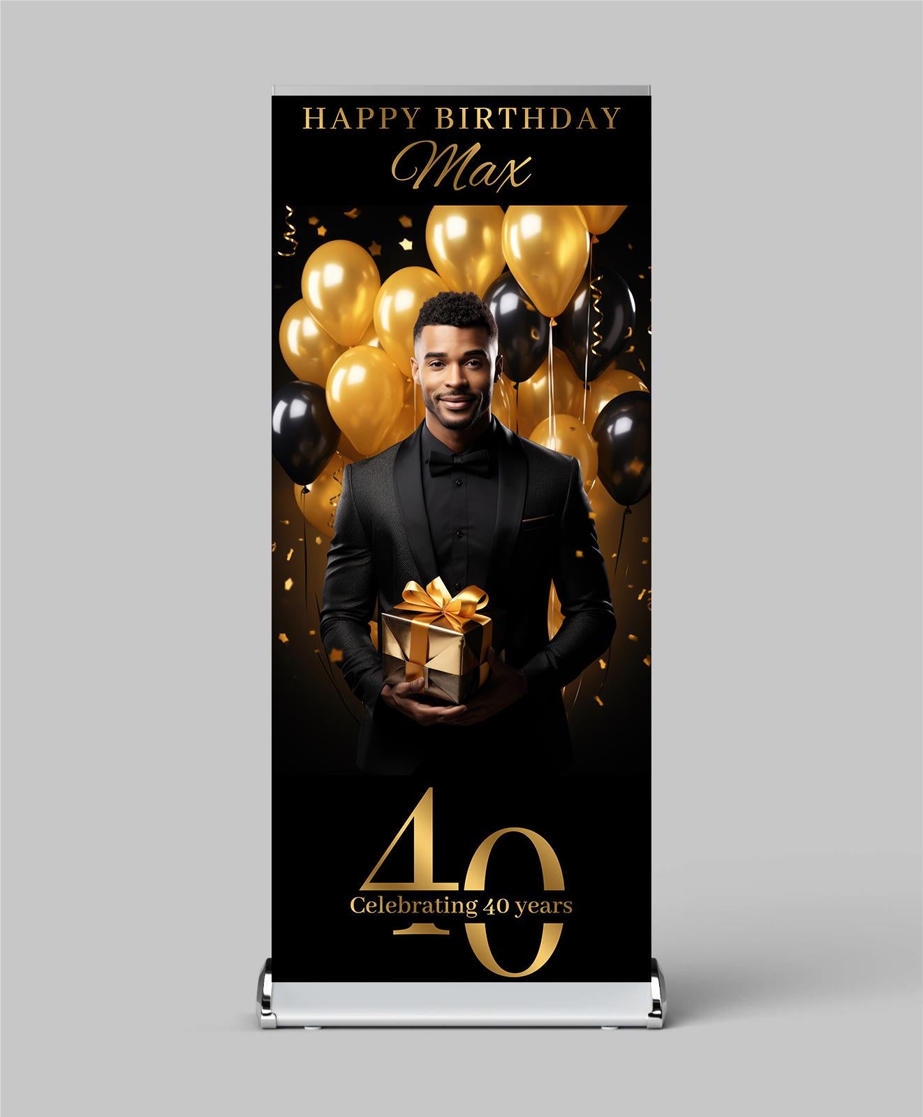 Luxury Birthday Retractable Banner, Custom Photo, Welcome Sign with Stand, Milestone Birthday Banner Print, Elegant Party Backdrop, 33"x80"