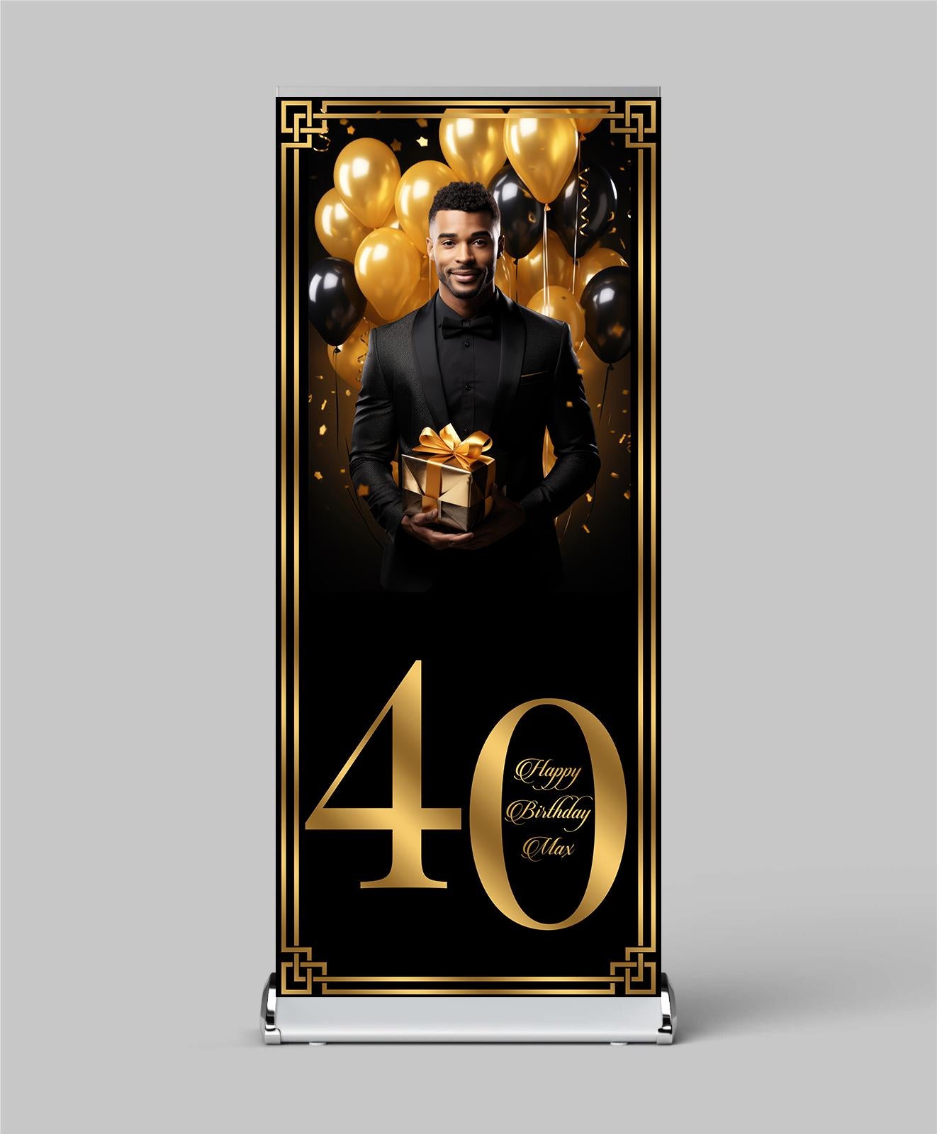 Luxury Birthday Retractable Banner, Custom Photo, Welcome Sign with Stand, Milestone Birthday Banner Print, Elegant Party Backdrop, 33"x80"