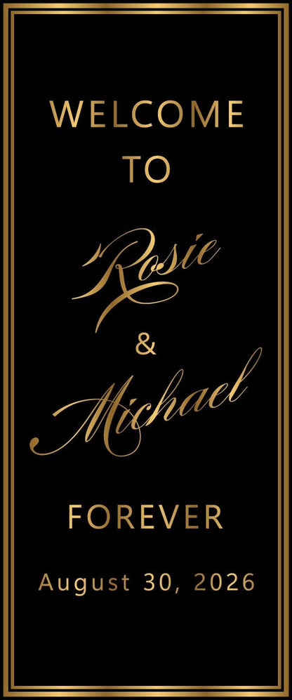 Custom Photo Retractable Banner, Luxury Wedding Welcome Sign, Elegant Party Backdrop Print (33x80)