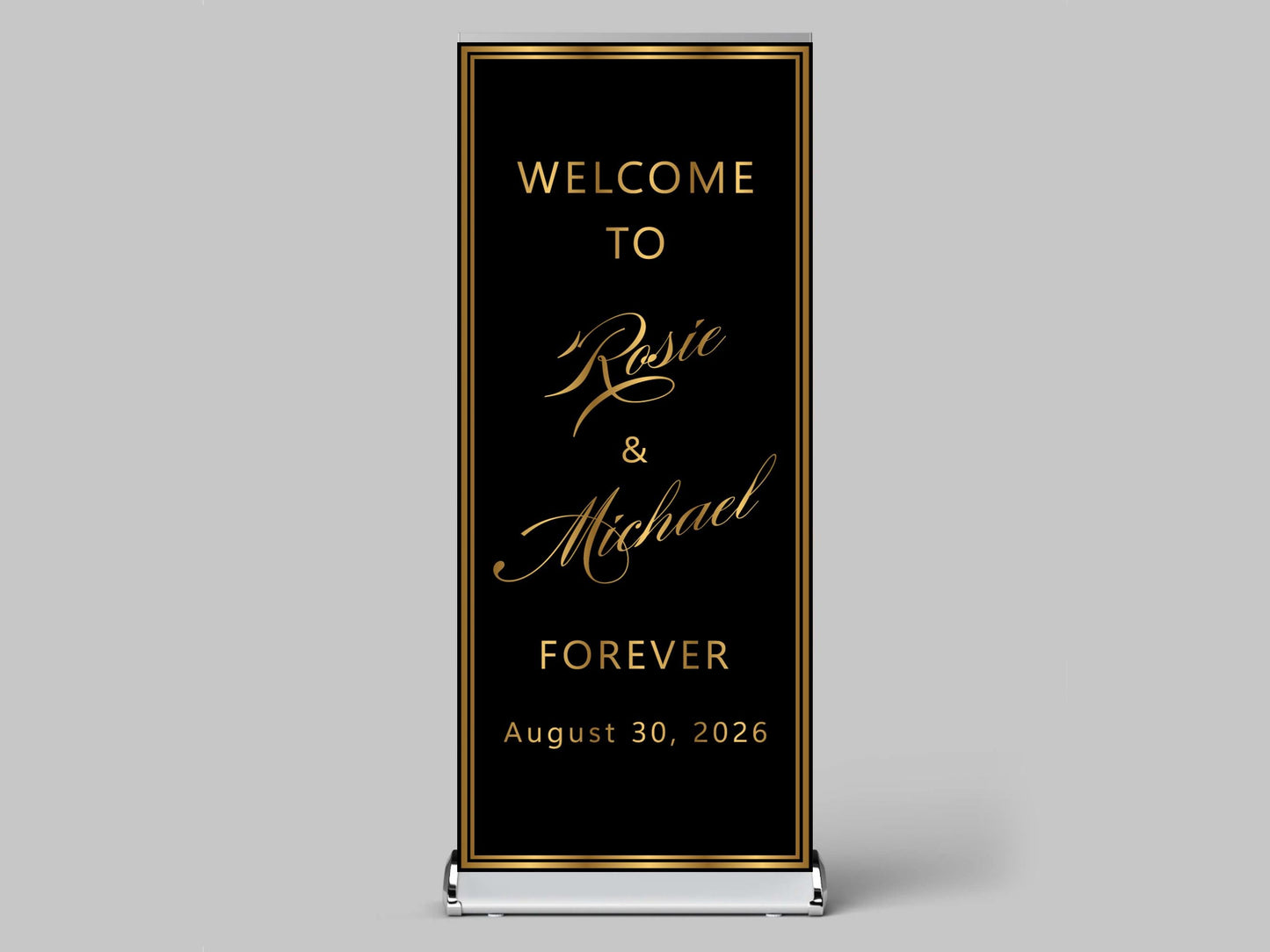 Custom Photo Retractable Banner, Luxury Wedding Welcome Sign, Elegant Party Backdrop Print (33x80)