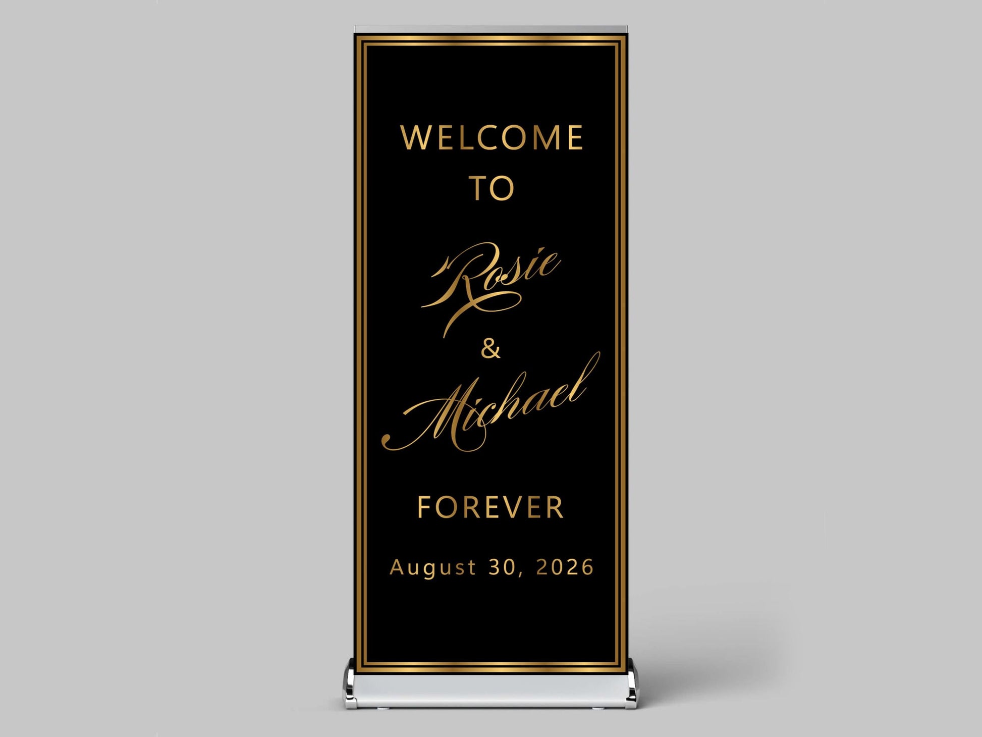 Custom Photo Retractable Banner, Luxury Wedding Welcome Sign, Elegant Party Backdrop Print (33x80)