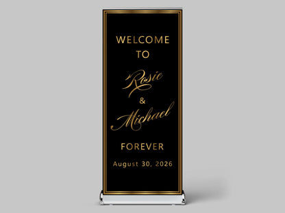Custom Photo Retractable Banner, Luxury Wedding Welcome Sign, Elegant Party Backdrop Print (33x80)