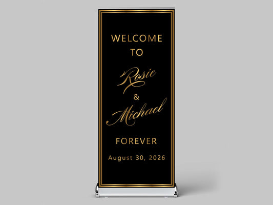 Custom Photo Retractable Banner, Luxury Wedding Welcome Sign, Elegant Party Backdrop Print (33x80)