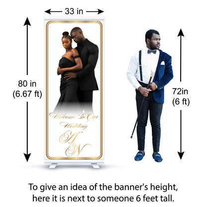 Custom Photo Retractable Banner, Luxury Wedding Welcome Sign, Elegant Party Backdrop Print (33x80)