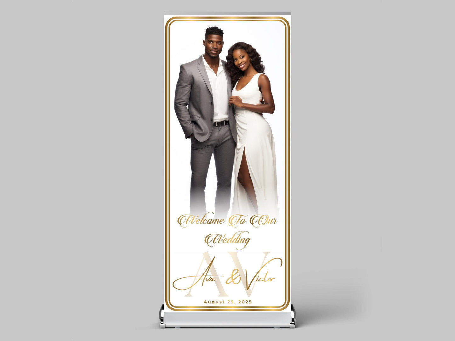 Custom Photo Retractable Banner, Luxury Wedding Welcome Sign, Elegant Party Backdrop Print (33x80)