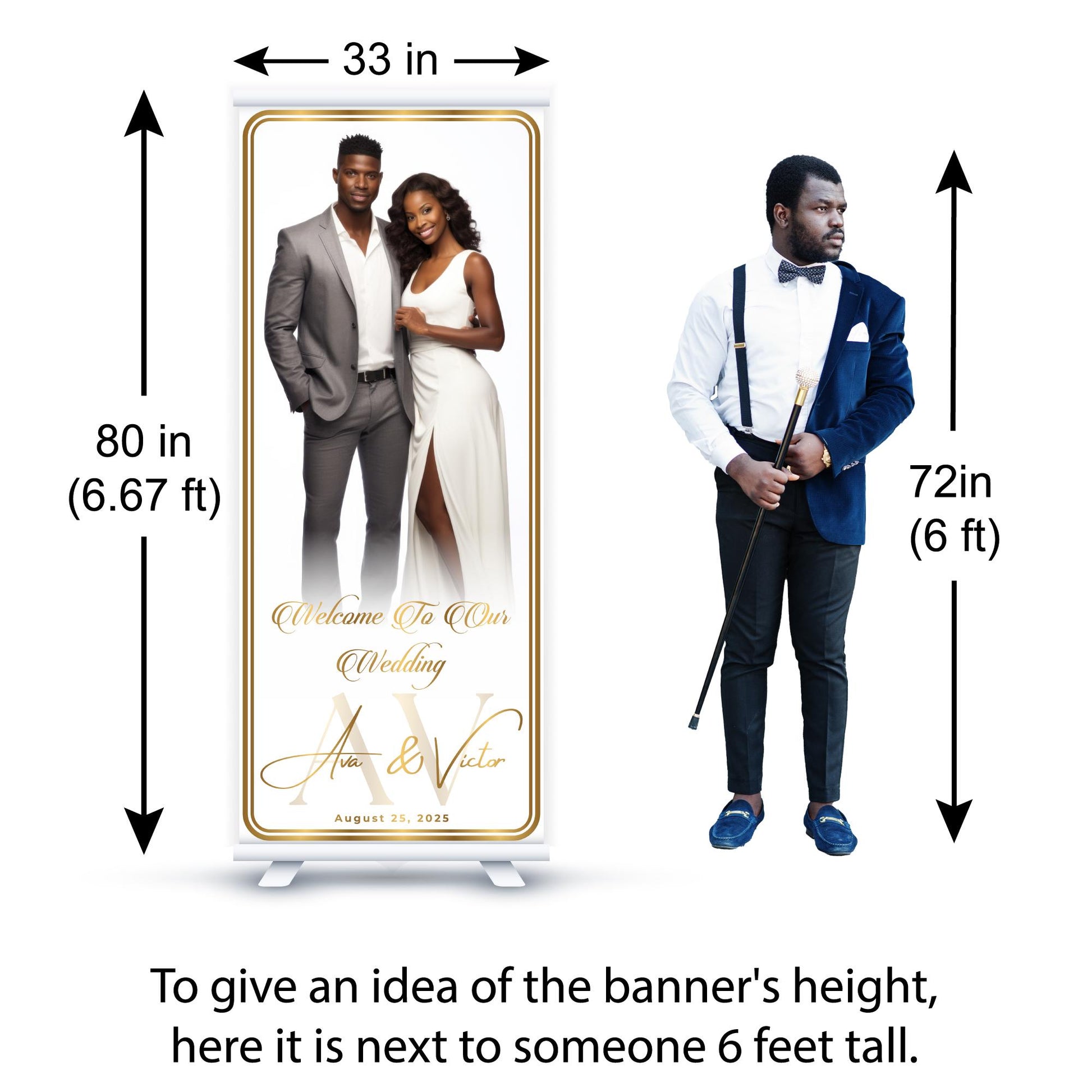 Custom Photo Retractable Banner, Luxury Wedding Welcome Sign, Elegant Party Backdrop Print (33x80)