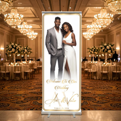 Custom Photo Retractable Banner, Luxury Wedding Welcome Sign, Elegant Party Backdrop Print (33x80)