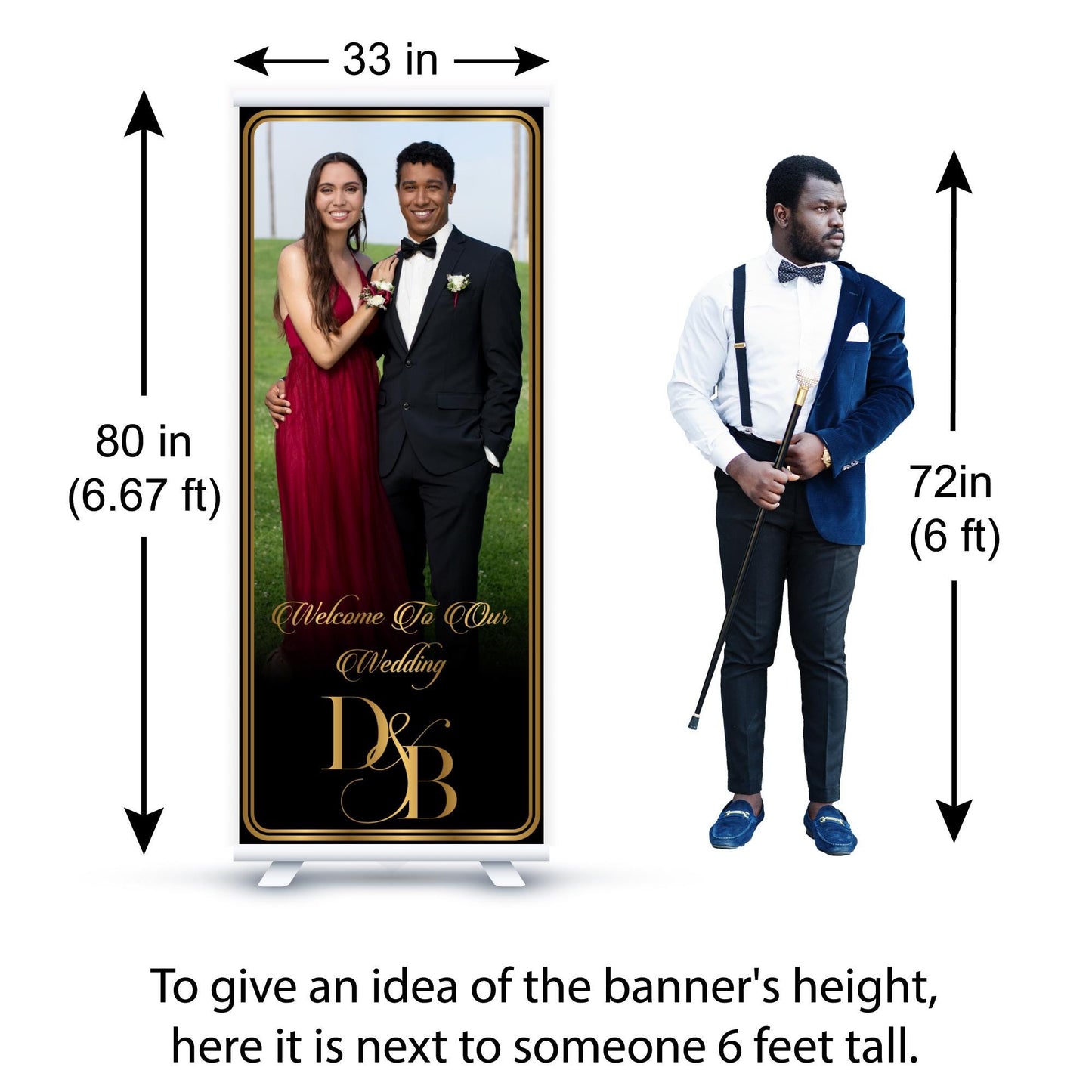 Custom Photo Retractable Banner, Luxury Wedding Welcome Sign, Elegant Party Backdrop Print (33x80)