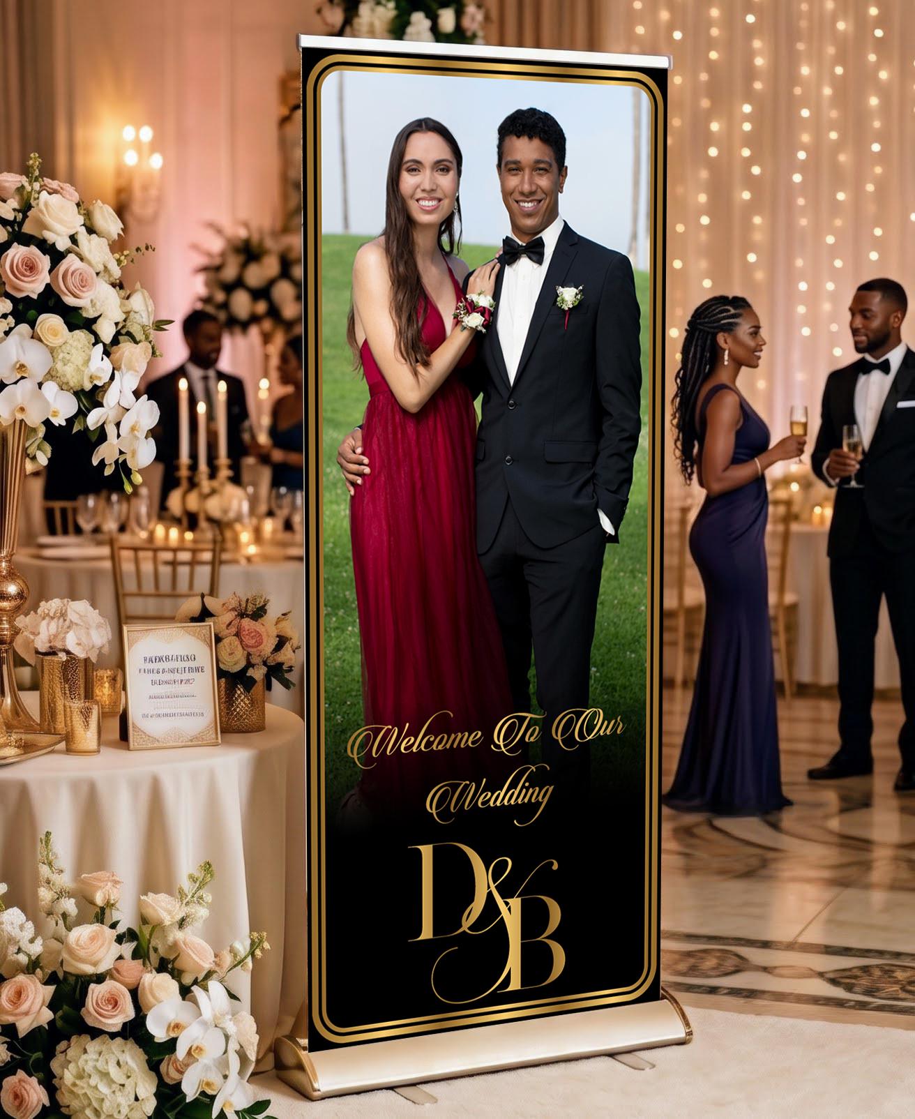 Custom Photo Retractable Banner, Luxury Wedding Welcome Sign, Elegant Party Backdrop Print (33x80)
