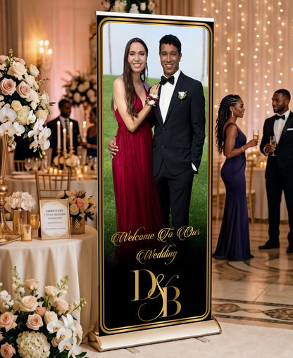 Custom Photo Retractable Banner, Luxury Wedding Welcome Sign, Elegant Party Backdrop Print (33x80)