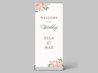 Custom Photo Retractable Banner, Luxury Wedding Welcome Sign, Elegant Party Backdrop Print (33x80)