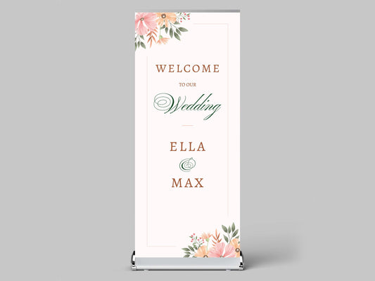 Custom Photo Retractable Banner, Luxury Wedding Welcome Sign, Elegant Party Backdrop Print (33x80)