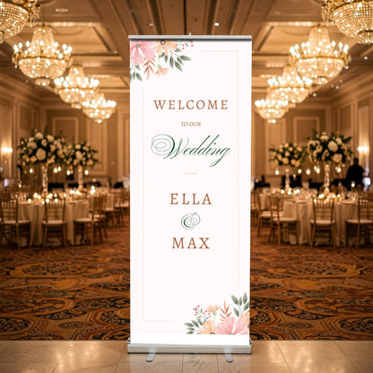 Custom Photo Retractable Banner, Luxury Wedding Welcome Sign, Elegant Party Backdrop Print (33x80)