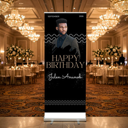 Luxury Birthday Retractable Banner, Custom Photo, Welcome Sign with Stand, Milestone Birthday Banner Print, Elegant Party Backdrop, 33"x80"
