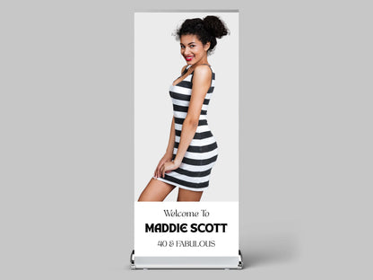 Luxury Birthday Retractable Banner, Custom Photo, Welcome Sign with Stand, Milestone Birthday Banner Print, Elegant Party Backdrop, 33"x80"