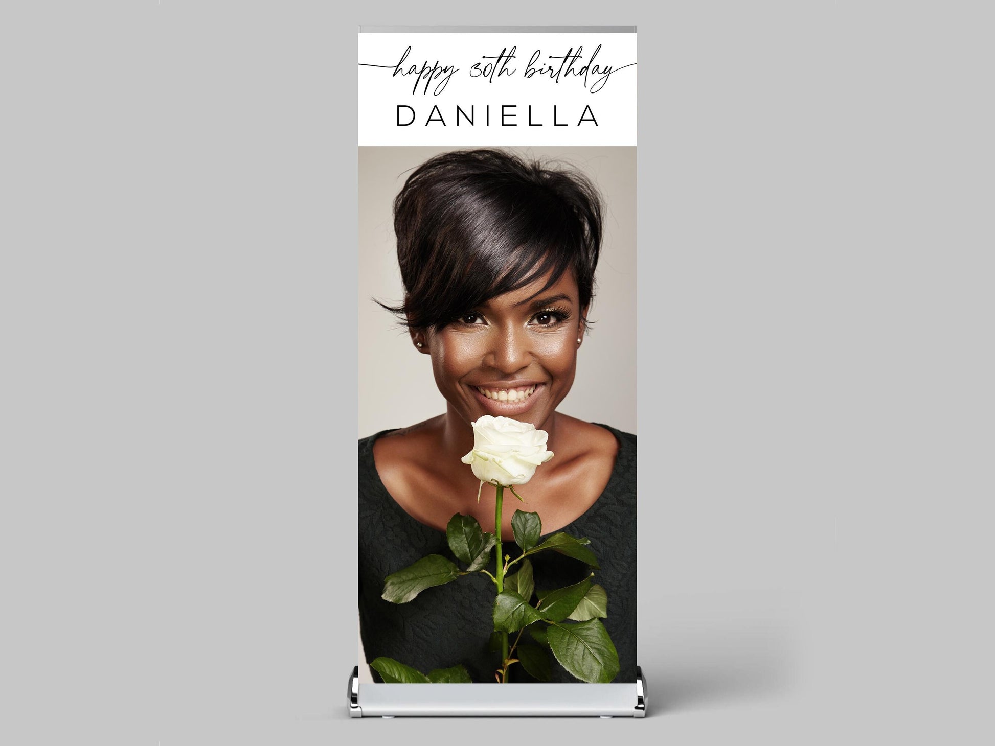 Custom Birthday Retractable Banner, Elegant Photo Welcome Sign, Party Backdrop (33"x80")