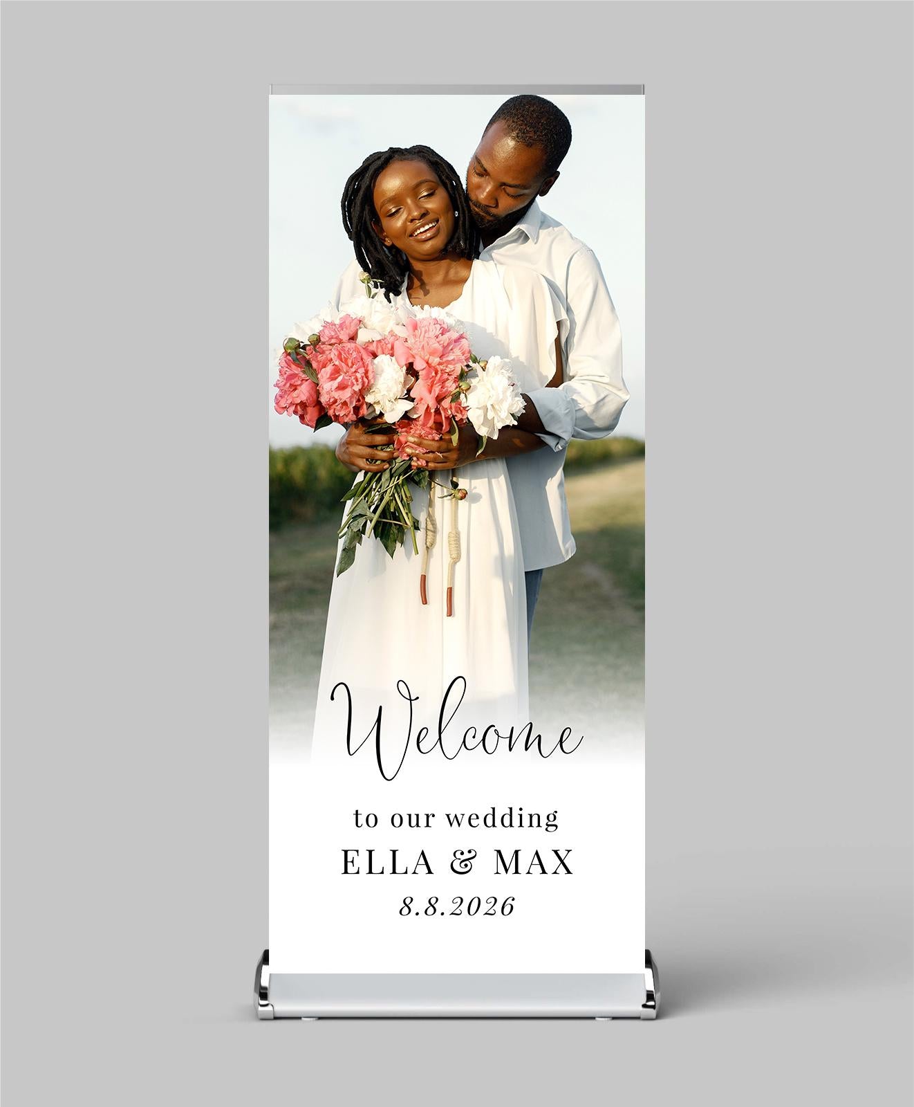 Custom Photo Retractable Banner, Luxury Wedding Welcome Sign, Elegant Party Backdrop Print (33x80)