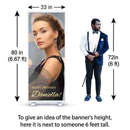 Custom Photo Birthday Retractable Banner, Elegant Party Welcome Sign (33"x80")