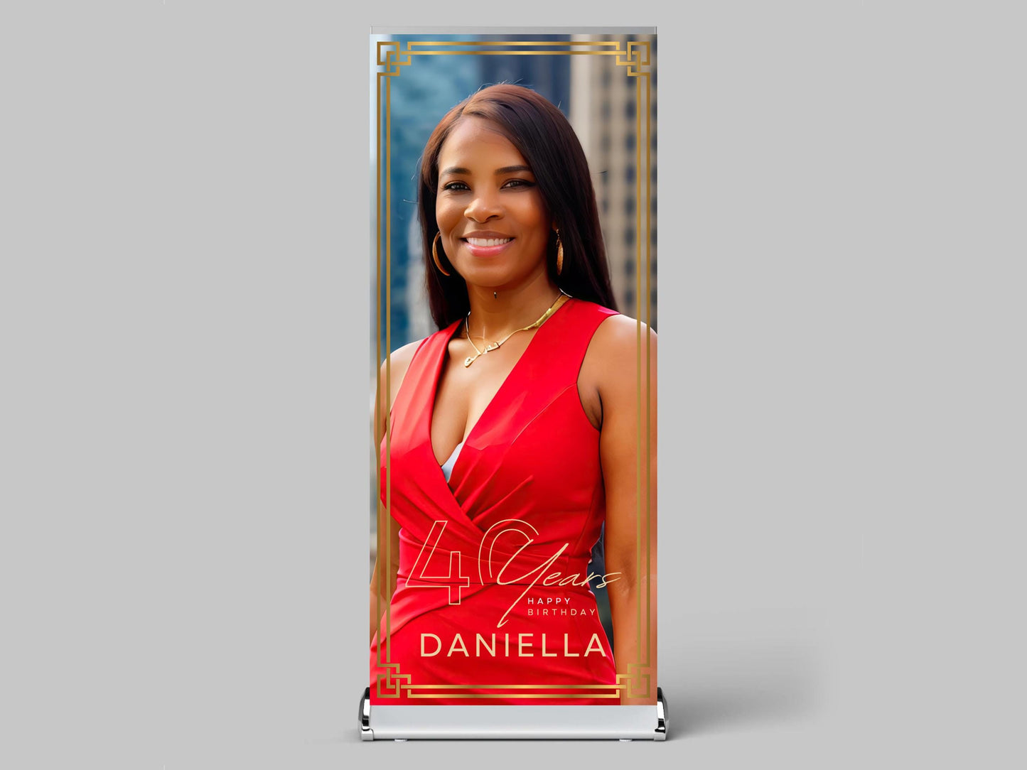 Custom Photo Birthday Retractable Banner, Elegant Party Welcome Sign (33"x80")