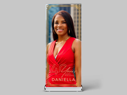 Custom Photo Birthday Retractable Banner, Elegant Party Welcome Sign (33"x80")