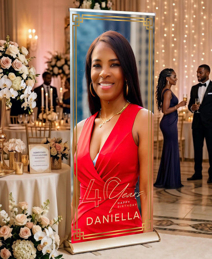 Custom Photo Birthday Retractable Banner, Elegant Party Welcome Sign (33"x80")