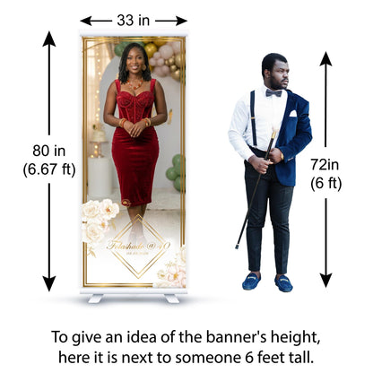 Custom Photo Birthday Retractable Banner, Elegant Party Welcome Sign (33"x80")