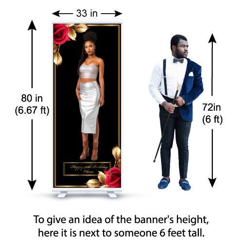 Custom Photo Birthday Retractable Banner, Elegant Party Welcome Sign (33"x80")
