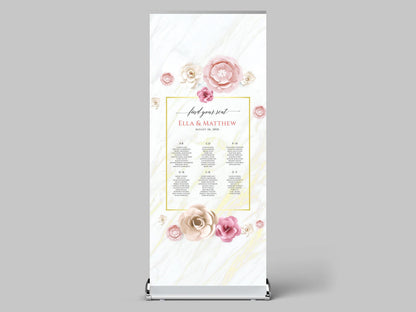 Custom Photo Retractable Banner with Stand, Luxury Wedding Welcome Sign, Seating Chart, Elegant Party Backdrop Print (33x80)