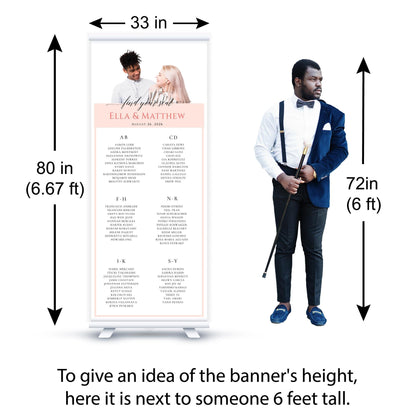 Custom Photo Retractable Banner with Stand, Luxury Wedding Welcome Sign, Seating Chart, Elegant Party Backdrop Print (33x80)
