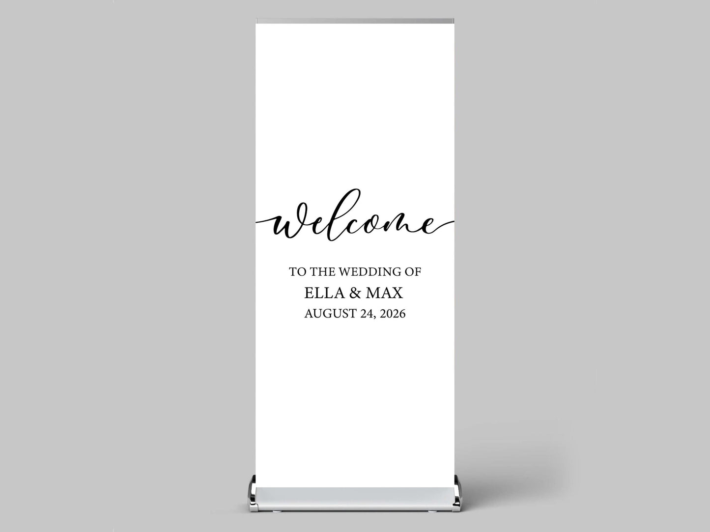 Custom Photo Retractable Banner with Stand, Luxury Wedding Welcome Sign, Seating Chart, Elegant Party Backdrop Print (33x80)