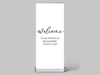 Custom Photo Retractable Banner with Stand, Luxury Wedding Welcome Sign, Seating Chart, Elegant Party Backdrop Print (33x80)