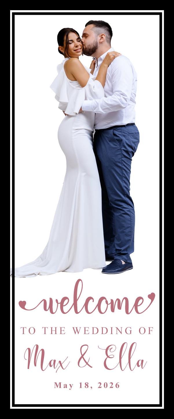 Custom Photo Retractable Banner with Stand, Luxury Wedding Welcome Sign, Seating Chart, Elegant Party Backdrop Print (33x80)