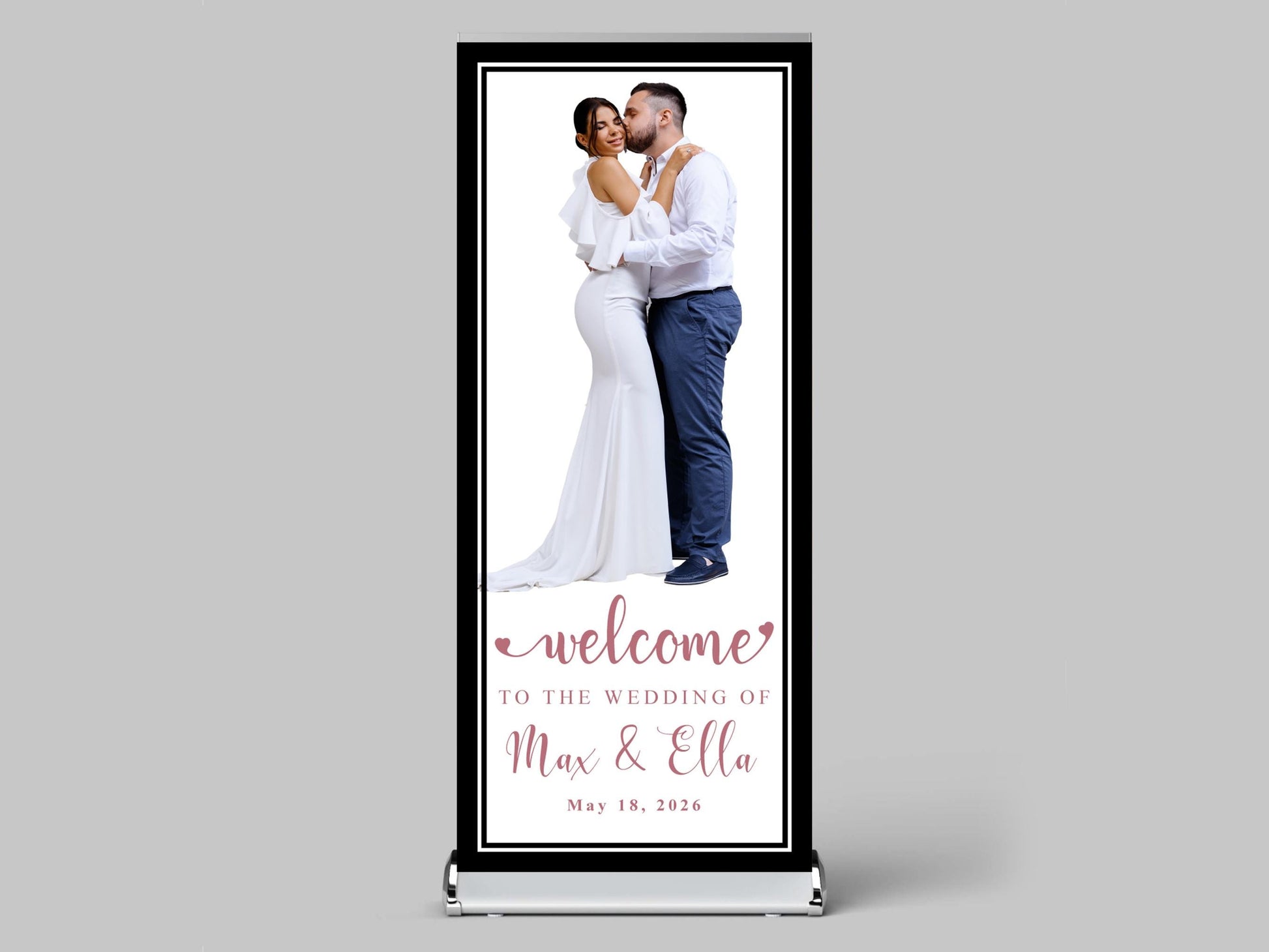 Custom Photo Retractable Banner with Stand, Luxury Wedding Welcome Sign, Seating Chart, Elegant Party Backdrop Print (33x80)