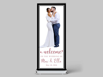 Custom Photo Retractable Banner with Stand, Luxury Wedding Welcome Sign, Seating Chart, Elegant Party Backdrop Print (33x80)