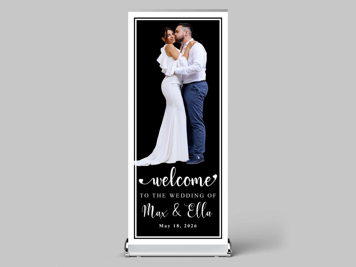 Custom Photo Retractable Banner with Stand, Luxury Wedding Welcome Sign, Seating Chart, Elegant Party Backdrop Print (33x80)