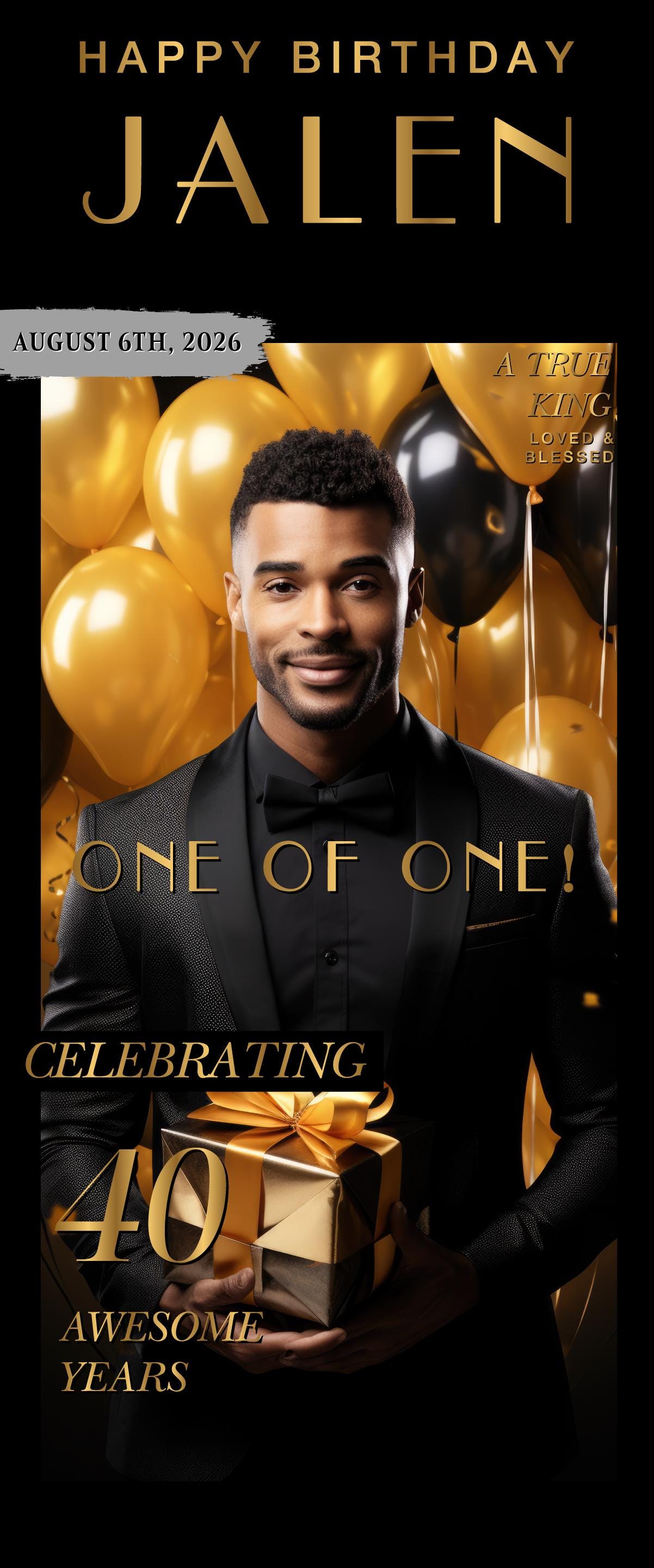 Custom Birthday Retractable Banner, Elegant Photo Welcome Sign, Party Backdrop (33"x80")