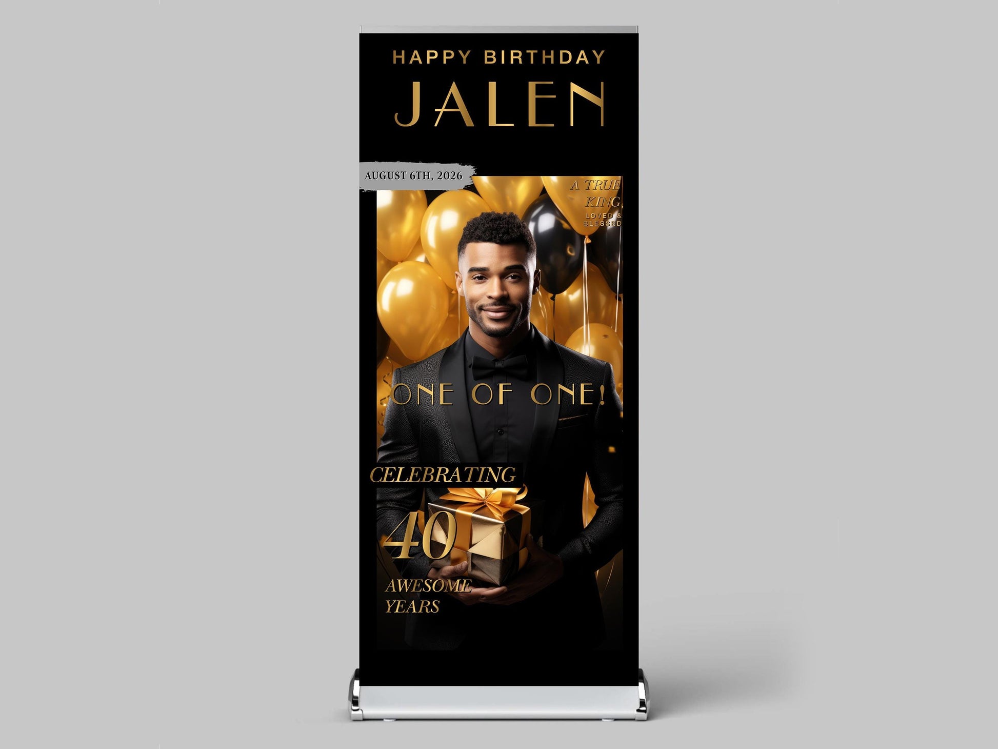 Custom Birthday Retractable Banner, Elegant Photo Welcome Sign, Party Backdrop (33"x80")