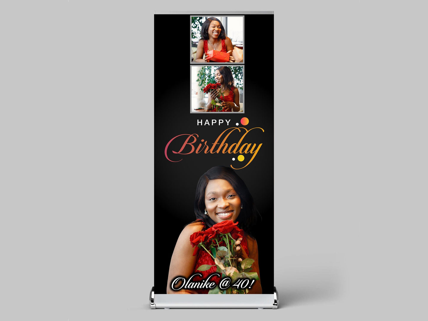 Custom Birthday Retractable Banner, Elegant Photo Welcome Sign, Party Backdrop (33"x80")