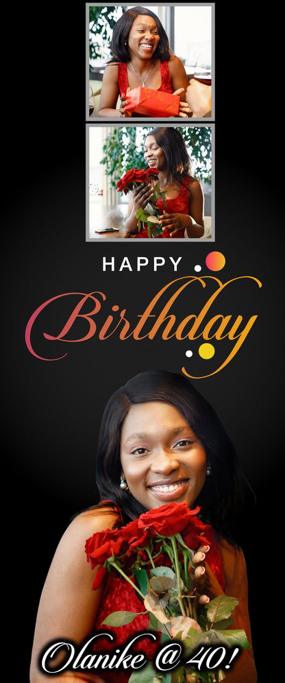 Custom Birthday Retractable Banner, Elegant Photo Welcome Sign, Party Backdrop (33"x80")