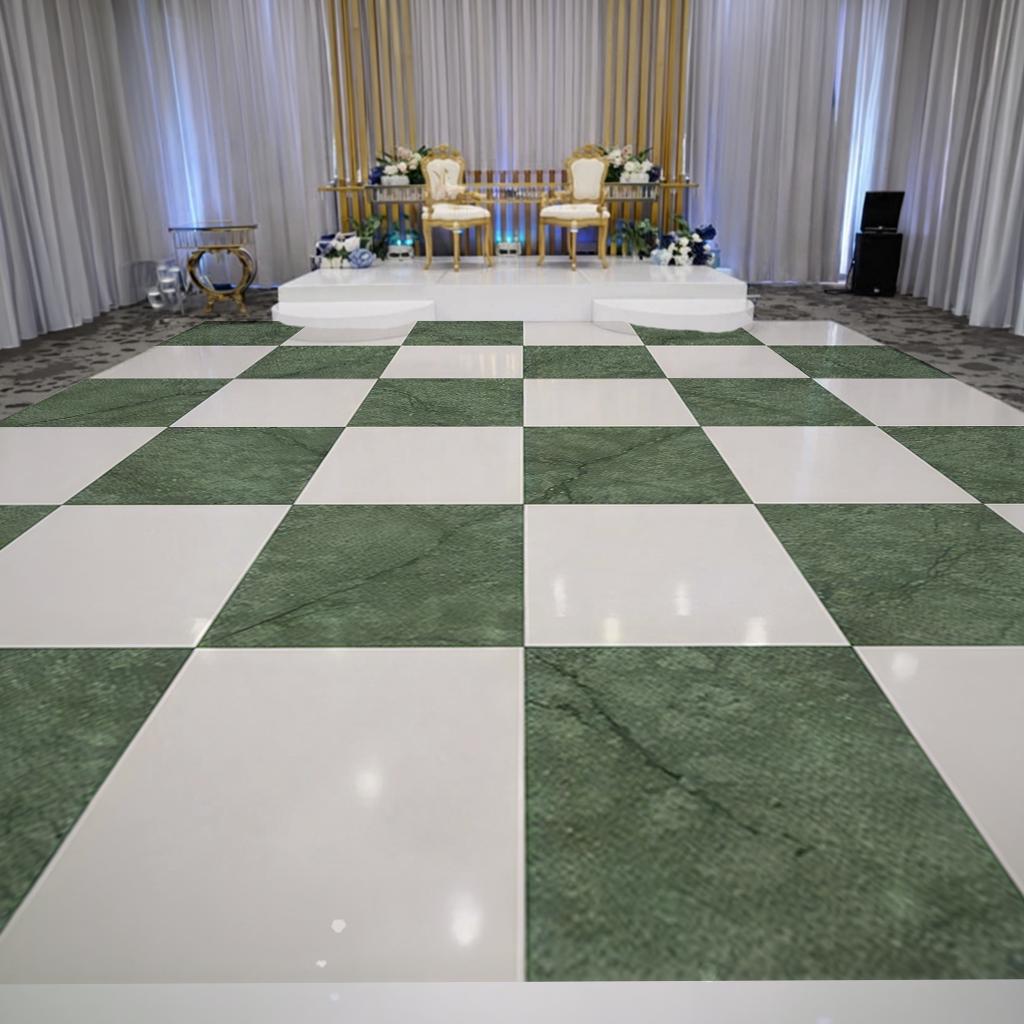 Green Checkerboard Dance Floor Wrap Decal: Monogram Print (Glossy/Matte Vinyl)