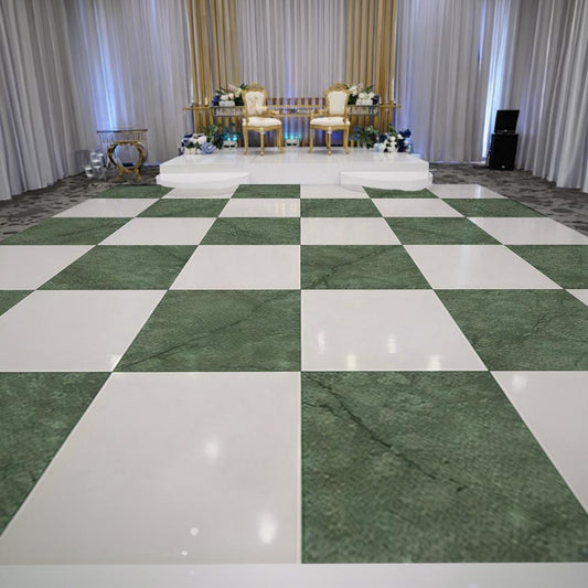 Green Checkerboard Dance Floor Wrap Decal: Monogram Print (Glossy/Matte Vinyl)