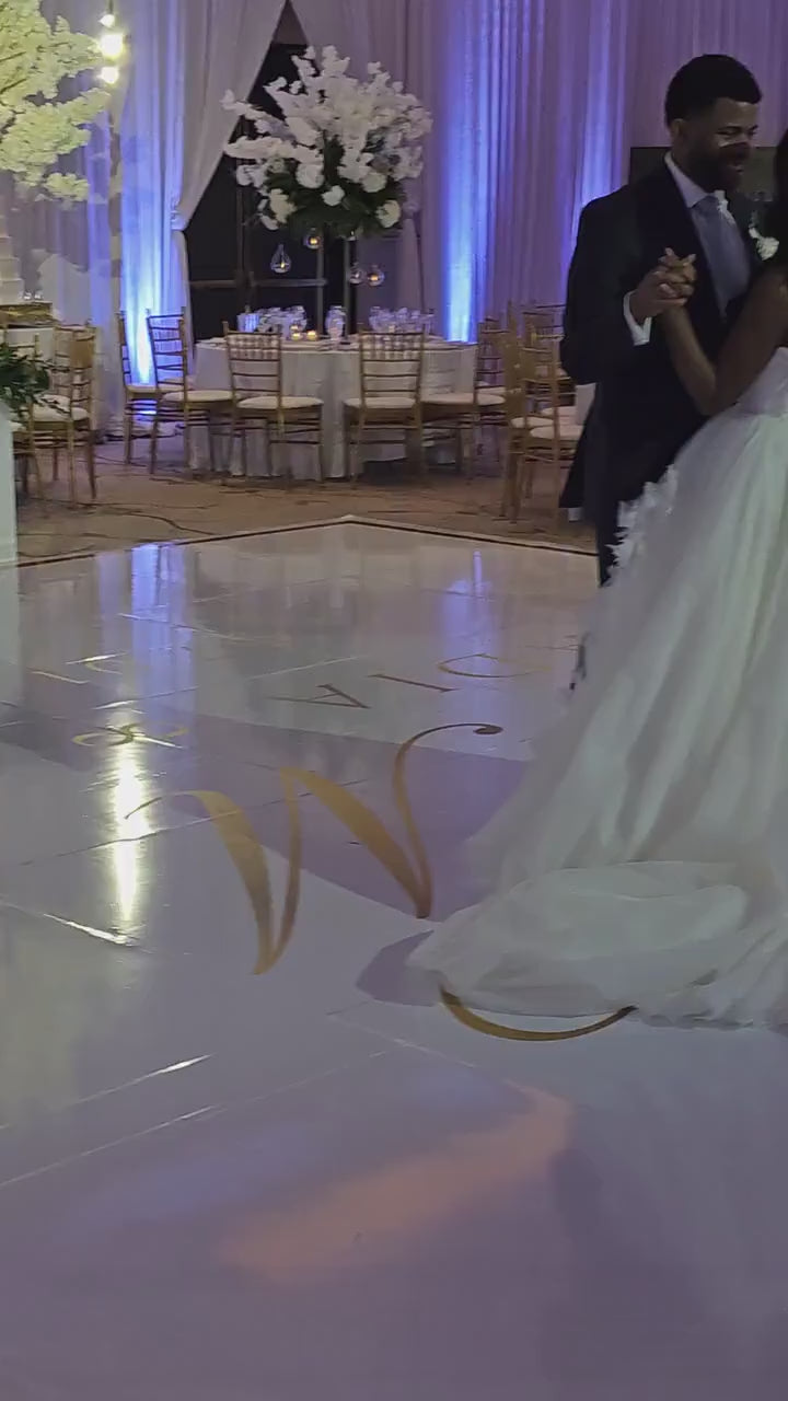 Custom  Wedding Decal Dance Floor Wrap Gloss Removable Vinyl. Monogram Print and Vinyl to cover the entire dancefloor. Wedding logo design
