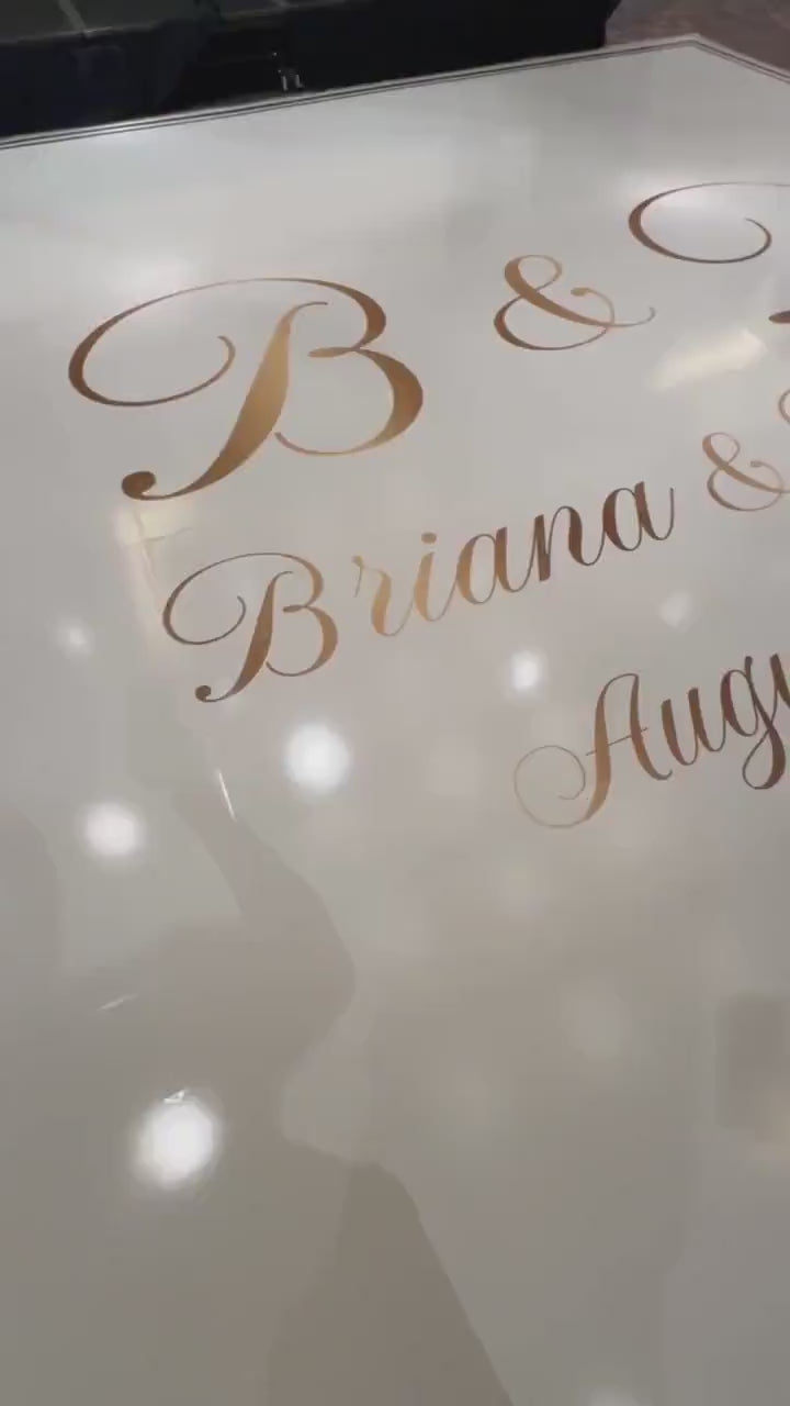 Custom  Wedding Decal Dance Floor Wrap Gloss Removable Vinyl. Monogram Print and Vinyl to cover the entire dancefloor. Wedding logo design