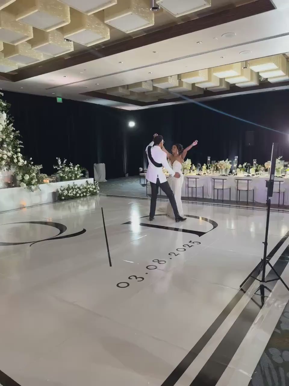 Custom  Wedding Decal Dance Floor Wrap Gloss Removable Vinyl. Monogram Print and Vinyl to cover the entire dancefloor. Wedding logo design