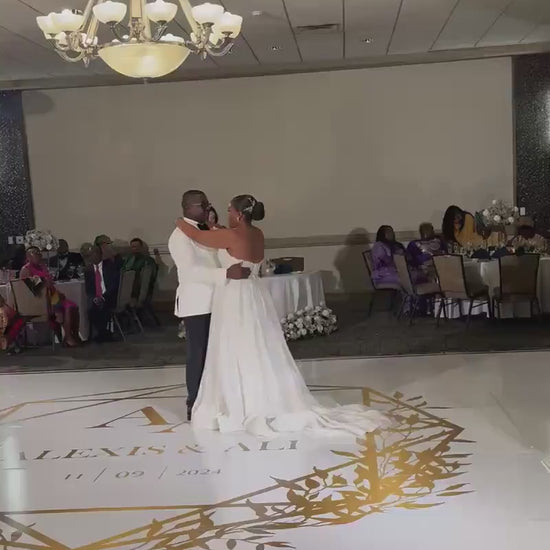 Custom  Wedding Decal Dance Floor Wrap Gloss Removable Vinyl. Monogram Print and Vinyl to cover the entire dancefloor. Wedding logo design