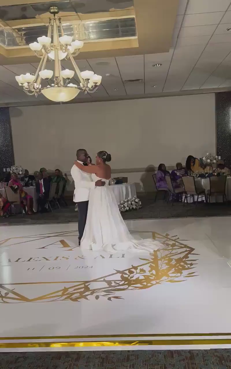 Custom  Wedding Decal Dance Floor Wrap Gloss Removable Vinyl. Monogram Print and Vinyl to cover the entire dancefloor. Wedding logo design